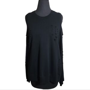 Jamison long sleeve cold shoulder distress zip back black sweatshirt size medium